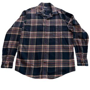 Lands' End Navy Plaid Button-Down Shirt traditional fit men’s Large